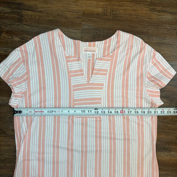 Stan Herman 100% SMALL Cotton orange white caftan jersey knit spilt Vneck lounge - Picture 7 of 10